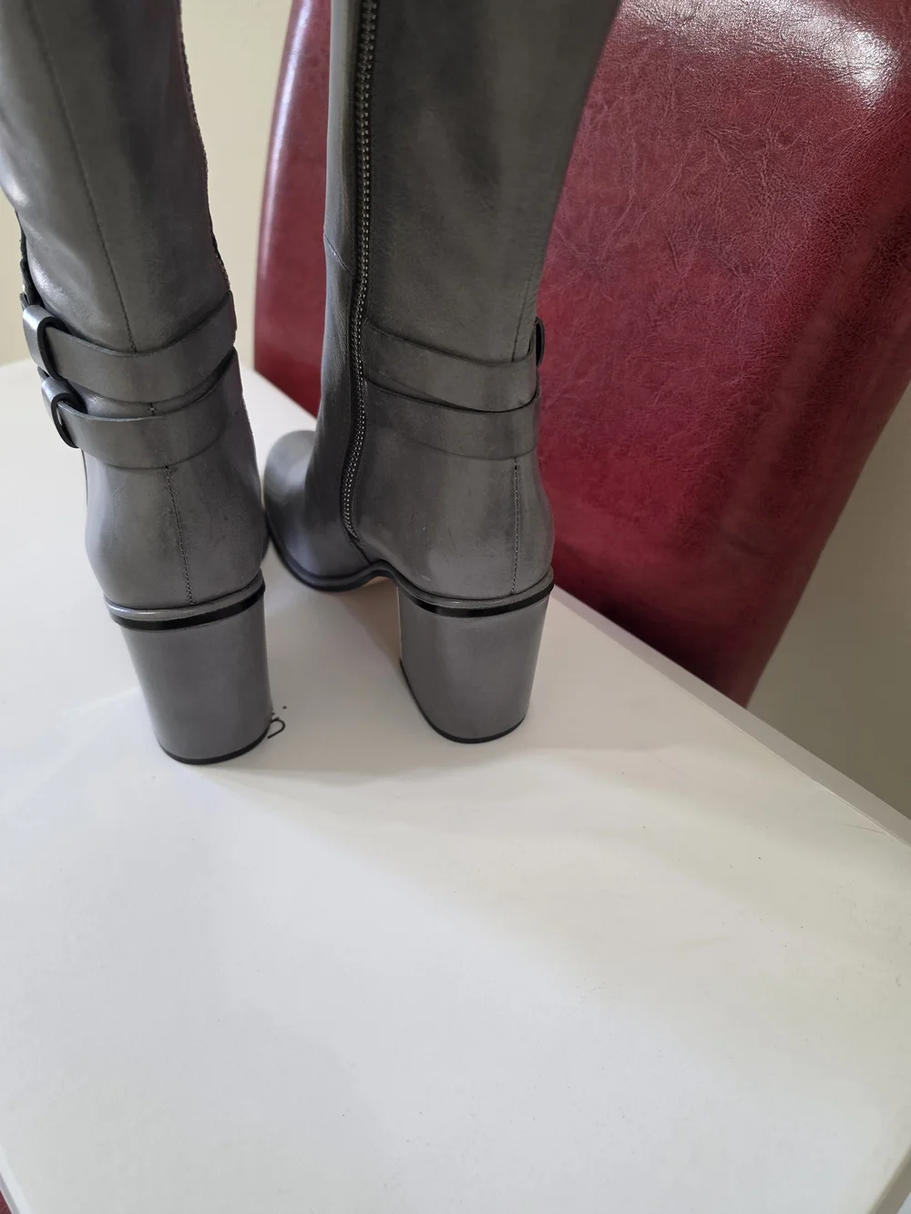 Calvin Klein Gray Knee-High Leather Boots